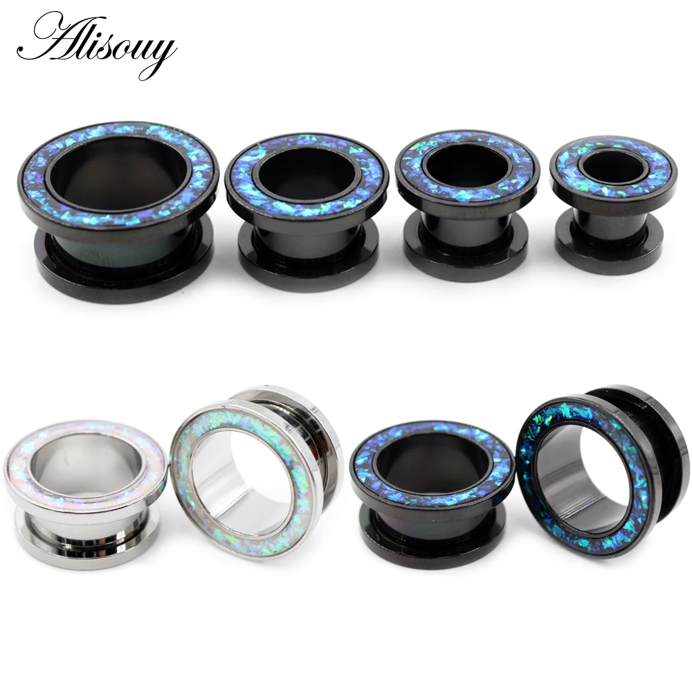 

Alisouy 2pcs 8-25mm Stainless Steel Hollow Pulley Opal Ear Tunnels Plugs Flesh Expander Stretcher Gauges Body Piercing Jewelry