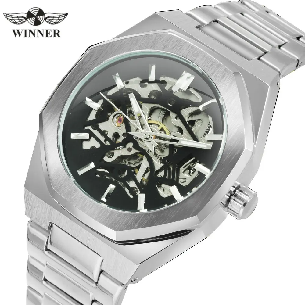 

WINNER Official Military Automatic Watch Men Skeleton Mechanical Wrist Watches Stainless Steel Strap Fashion Chic relÃ³gio Clock