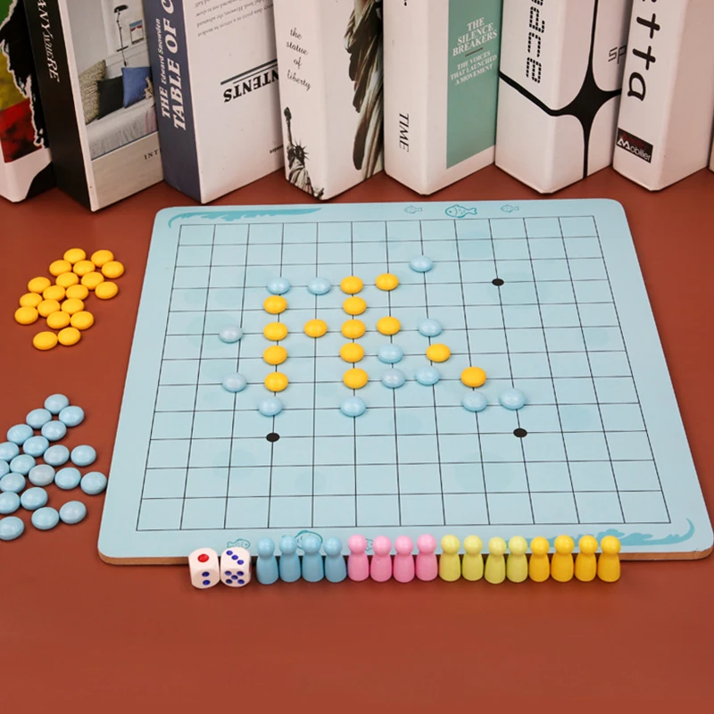 Двухсторонняя шахматная игра Gomoku, настольная головоломка Монтессори, Развивающие деревянные игрушки для детей, обучающая игрушка, подарки