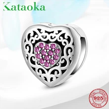 Горячее серебро 925 пробы розовый циркониевый в форме сердца бусы-клипсы подходят оригинальные отражающие Подвески Браслет ювелирное изделие изготовление