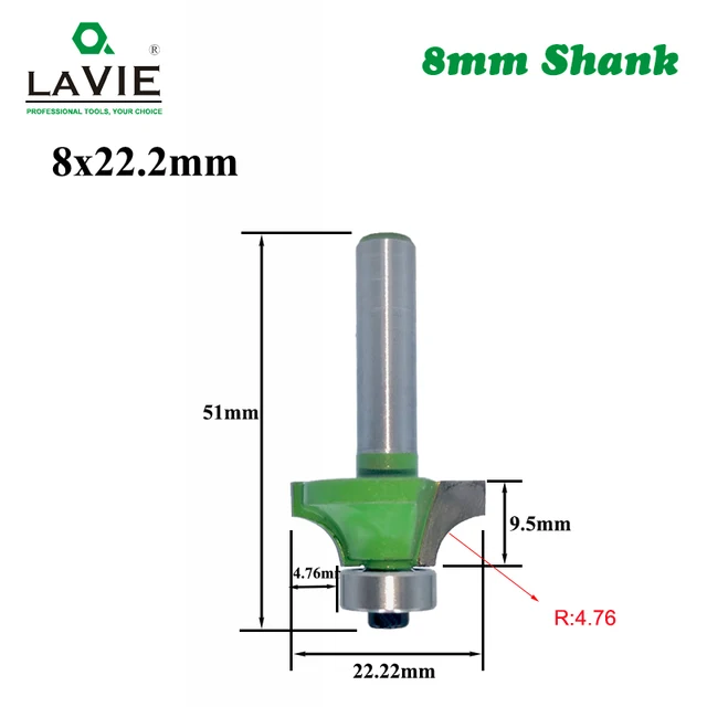 LAVIE 1pc 8mm Corner Round Over Router Bit with Bearing for Wood Woodworking Tool Tungsten Carbide Milling Cutter MC02022 8x22.22mm