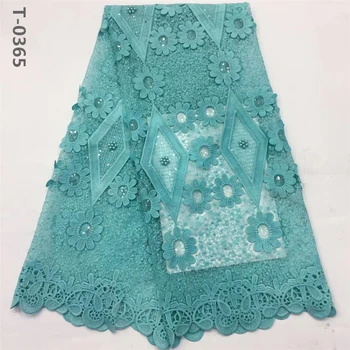 

Free Shipping! Teal Color Embroidery African Cord Laces Swiss Guipure Lace Fabric with Beaded For Nigerian Wedding Dress