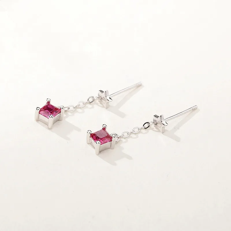 

Genuine 925 Sterling Silver Earrings Temperament Short Earrings Exquisite Red Zircon Drop Earrings For Women