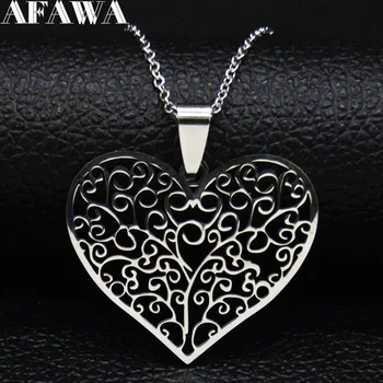 

Tree of Life Heart Silver Color Chain Necklace for Women Stainless Steel Necklaces Jewelry acero inoxidable joyeria mujer N3044