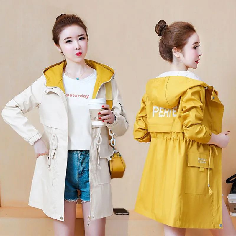 2020 Spring Autumn Trench Coat Women Long Sleeve Casual Windbreaker Famale Hooded Long Coat Loose Outerwear Plus Size 3XL P675