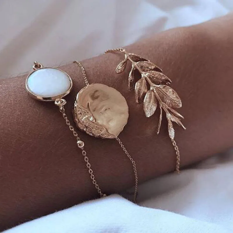 3 шт./компл. золото Для женщин браслет из нового сплава в виде кисти в виде геометрических фигур с украшением в виде кристаллов из опалового камня Браслеты в богемном стиле женские браслет вечерние ювелирные изделия