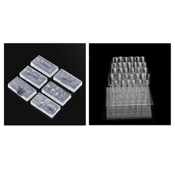 

1Pcs Nail Art False Polish Display Clear Stand Rack 32 Display Sticks Practice Tool & 6Pcs Fashion Durable 3D Silica Gel Mold fo