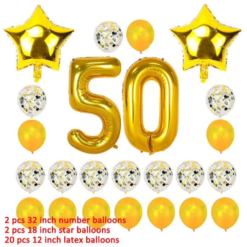 Numero 50 Feuille Ballons Joyeux Anniversaire 50th Fete Decorations 50 Ans Cinquante Homme Femme Quinzieme Fournitures Or Rose Bleu Rose Aliexpress