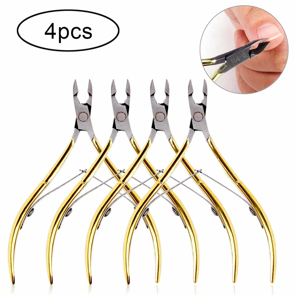 4pcs Gold Щипцы для кутикулы из нержавеющей стали ножницы-триммер мертвая кожа кутикулы для удаления педикюра Инструменты для маникюра - Цвет: 4pcs Gold