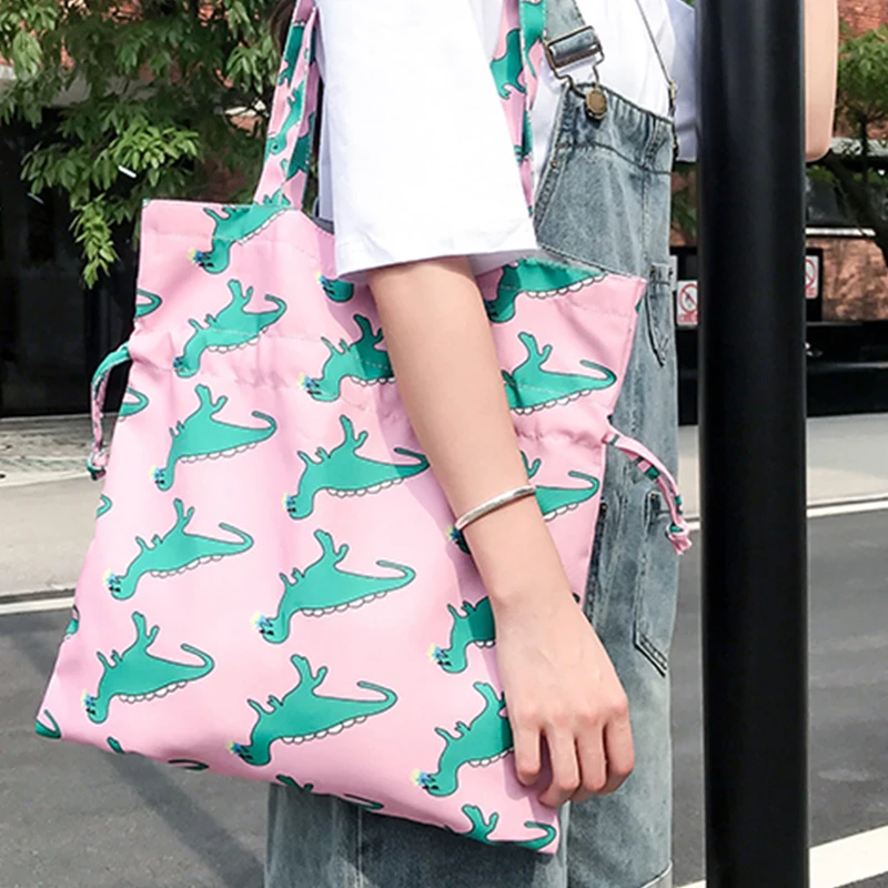Large Portable Tote Drawstring Shopping Handbag Foldable Reusable Eco Friendly Casual Cartoon Cute Women Shoulder Bag Purse | Багаж и
