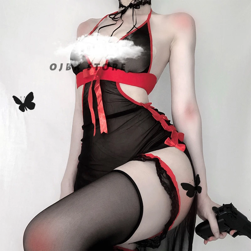 Womens Devil Cosplay Lingerie Lolita Vintage Vampire Costumes Sexy Backless Long Fancy Dress Halloween Party Sleepwear Gifts
