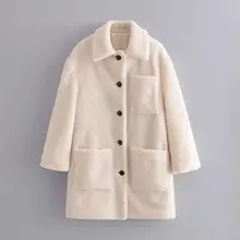 Women Winter Coat Elegant Solid Lapel Loose Warm Female thick coat Blends Ladies white coat