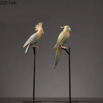 

Antique Painted Bird Ornament Parrot Statue Crafts Office Study Desktop Decor Resin Figurine American Rustic Home Decor