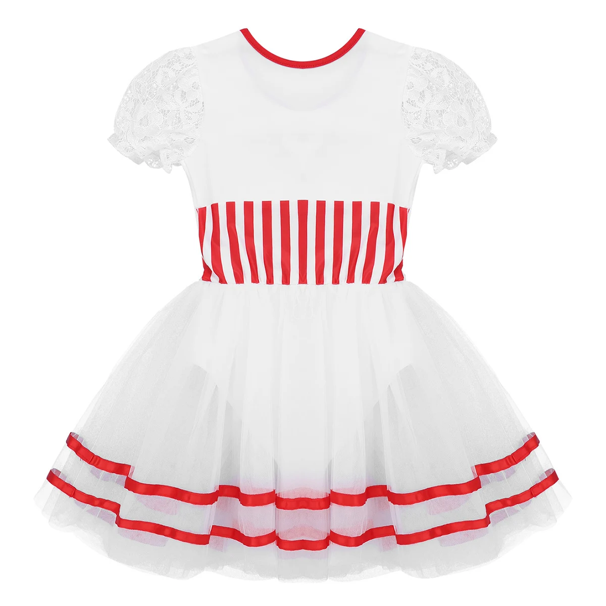 Costume de danse de ballet de Noël pour enfants, justaucorps en maille virevoltante, manches bouffantes en dentelle, patinage sur glace, princesse ballerine, vêtements de danse pour filles