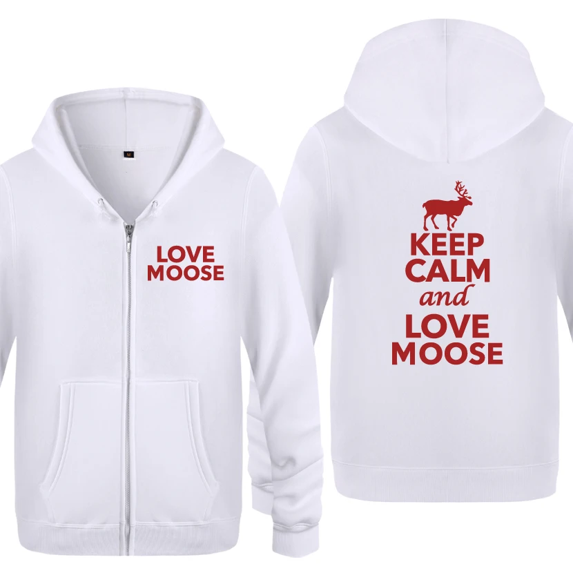 Keep Calm and Love Moose Новинка Забавные толстовки мужские мужские флисовые кардиганы на молнии толстовки с капюшоном - Цвет: BAY HOT