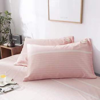 

cute pale pink striped 100% cotton pillow case printed healthy home bed sleep decorative pillowcover free shipping 48*74cm