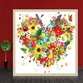 

Diy Diamond Painting By Numbered Kit, Full-Drilled Heart Shaped Flower Cross-Stitch Art Craft Wall Decoration,14X14 Inches