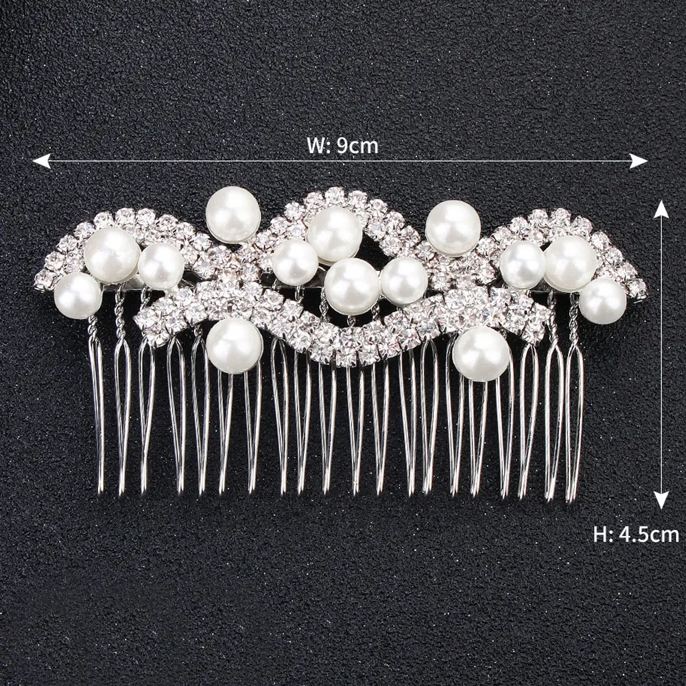 L.Mirror 1Pcs Wedding Hair Comb Rhinestones Crystals Pearls Bridal Hair Clips Combs for Brides and Bridesmaids