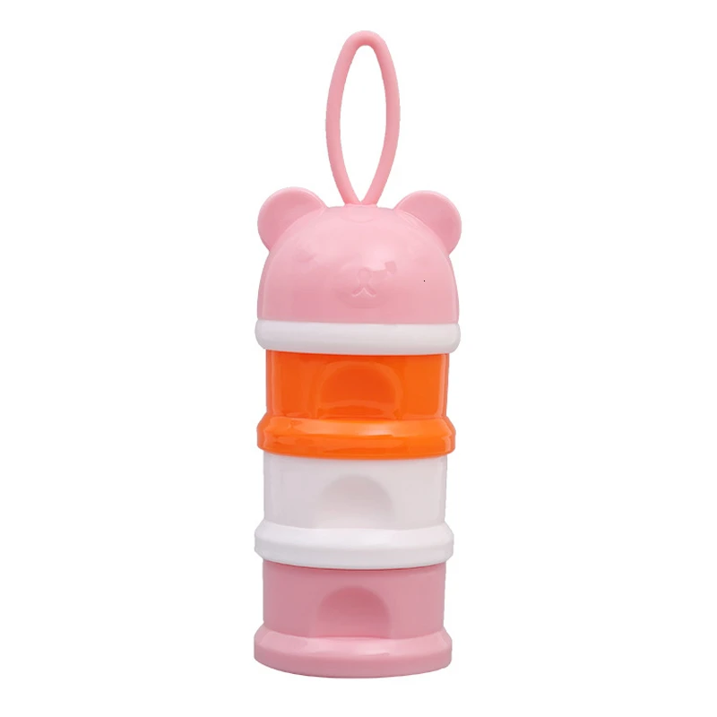 Bear Pink Контейнер для молока, 3 слоя, милая мультяшная лягушка, медведь, кошка, красочная переносная коробка для хранения детского питания, молоко и злаки, коробка для порошка, открытая формула - Цвет: Bear Pink