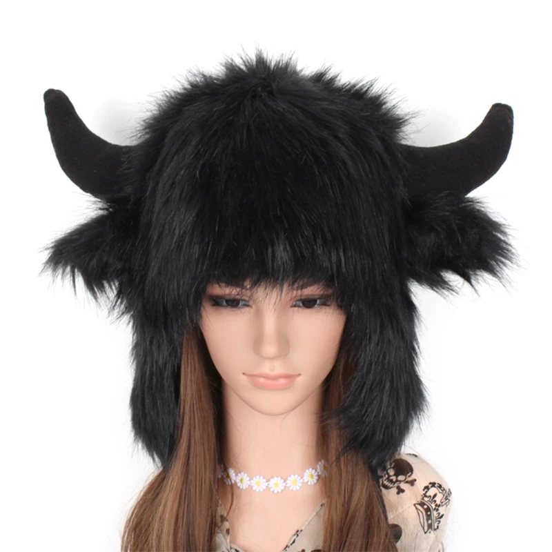 Snow Trapper Hat Cute Ox Horns 