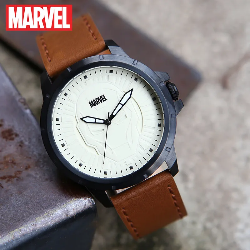 Мужские кварцевые часы MARVEL, роскошные Мстители, Железный человек, модные часы с кожаным ремешком, мужские деловые наручные часы, мужской подарок