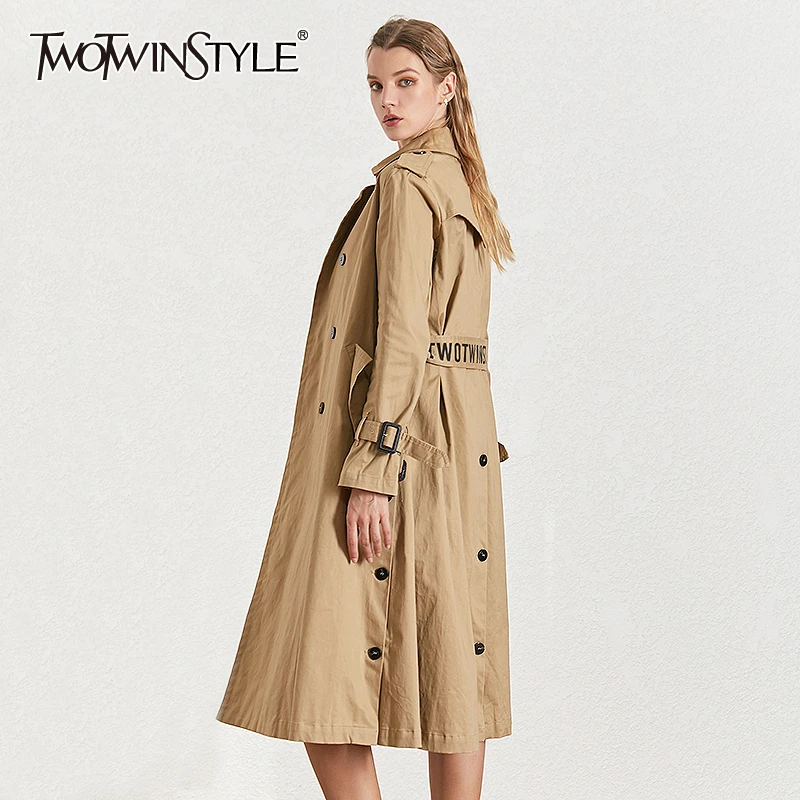 Ветровка TWOTWINSTYLE двубортный Тренч с длинным рукавом и поясом 2020|Плащи тренчи| |