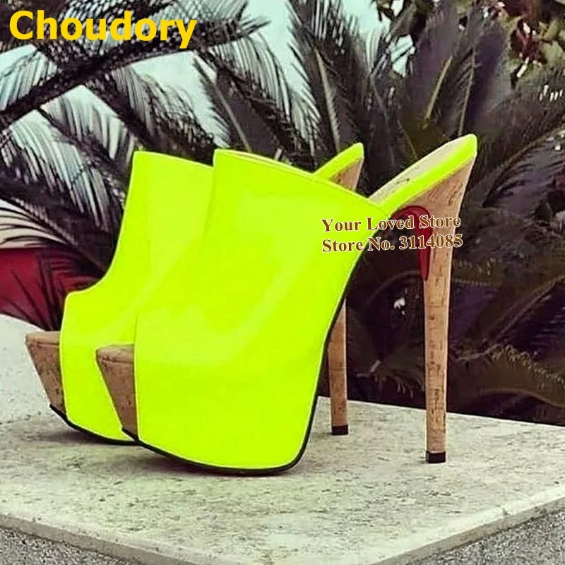 木纹细跟内水台高跟拖鞋 (2)