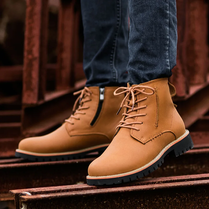 Large size 38-46 Genuine Leather Men Boots Winter Ankle Boots Fashion Lace Up Shoes Men Business Casual High Top Men Shoes
