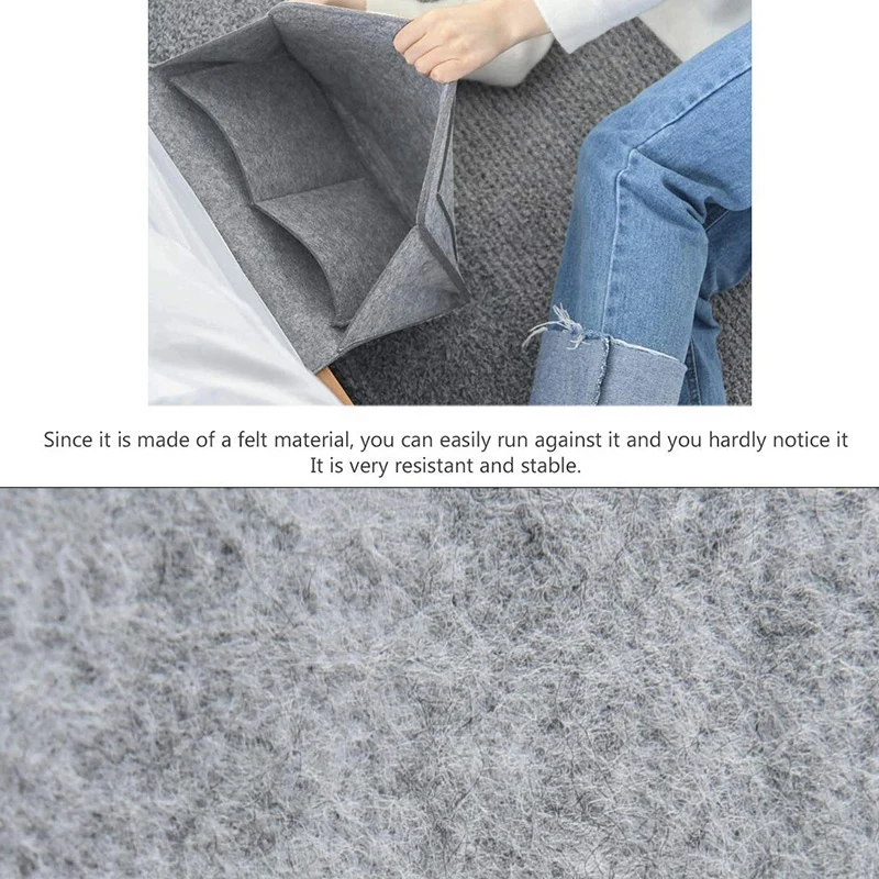 Promotion-Bedside Caddy Felt Bedside Storage Organizer With Extra Pocket For Bedroom Dorm Room Bunk Or Loft Beds Sofa Light Gra