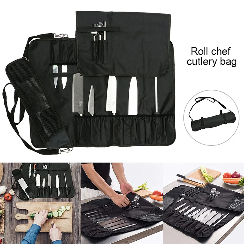 

Chef Cutlery Bag With 11 Slots Roll Bag Multi-function with Handle Shoulder Strap Mesh Holder Dropshipping FAS
