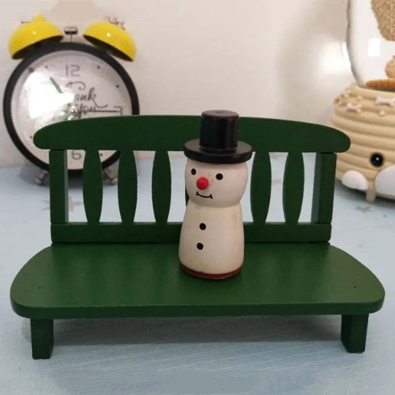Mini Wooden Garden Bench Miniature Doll House Backrest Bench Ornament Retro Miniature Landscape Garden Bench FurnitureDecoration