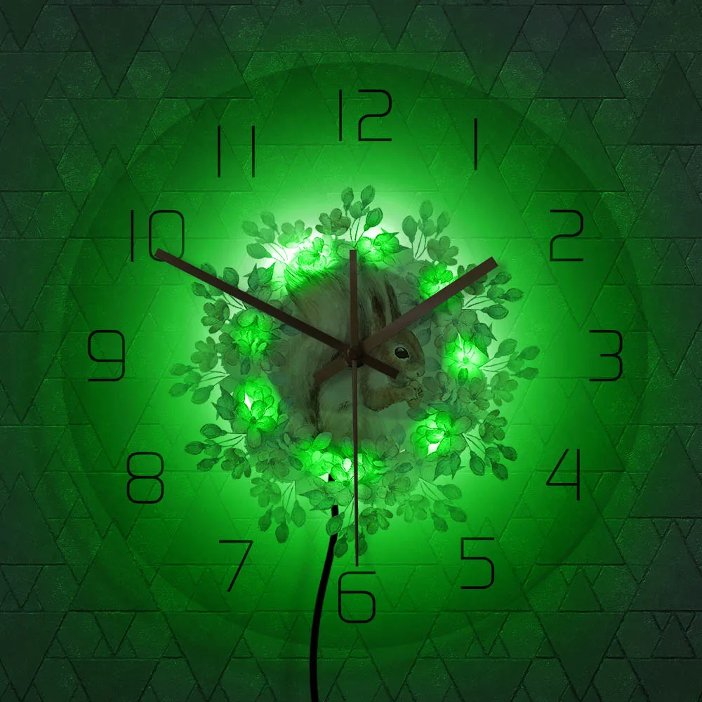 Богемные акварельные художественные настенные часы с изображением белки и последователя, современные настенные часы с лесным животным, для детской комнаты, бохо, декор для гостиной, не тикающие настенные часы