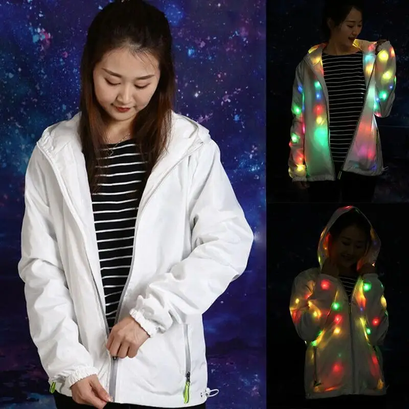 

Halloween waterproof colorful LED luminous jacket Couple jackets Luminous lighting clothes Active party supplies