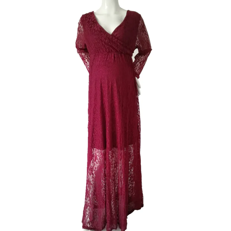 AliExpress Amazon Pregnant Women Filming Photo Dress V-neck Lace Pregnant Mother Photo Shoot Long Skirts Large Size 7201