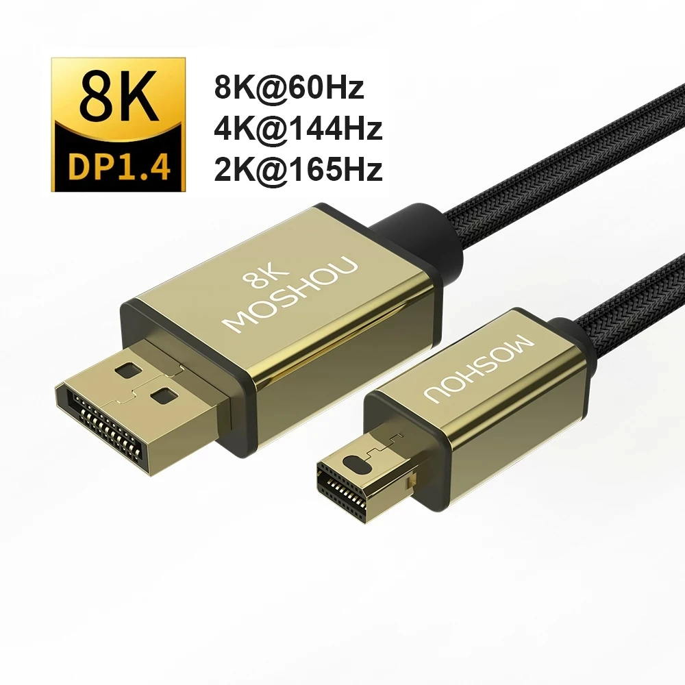 

2020 New Moshou DP 1.4 Cables Displayport to DP to mini DP Support 8K 60Hz 4K 144Hz/120Hz 2K 165Hz 32.4Gbps HDR video cable