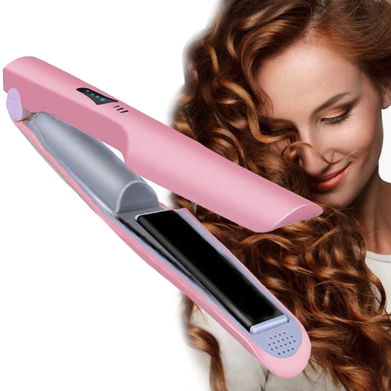 Usb зарядка бигуди для волос инструмент для выпрямления волос мини беспроводной плоский Утюг щипцы для завивки(розовый