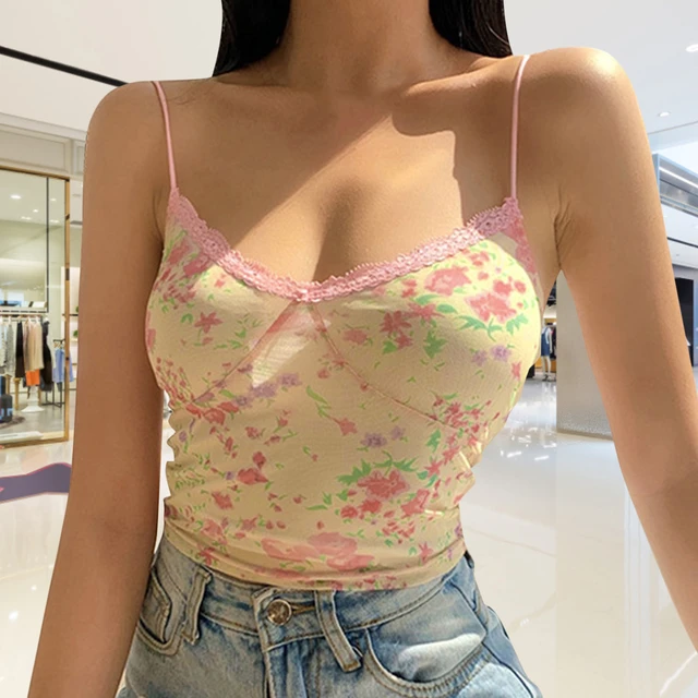 Lace Sexy Skinny Women Y2k Cami Summer Backless E Girl Camisole Y2k  Aesthetic Tank Tops Floral Print Streetwear Women Crop Tops - AliExpress