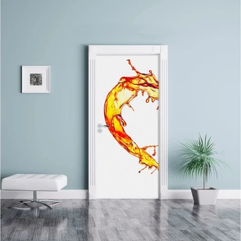

Print Art Picture Door Yellow Liquid Splashing Sticker Home Decor Decals Self Adhesive Waterproof Mural For Bedroom Renovation