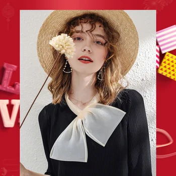 

Spring 2020 new brand women's 5 minutes of sleeve pure color pleated lady chic chiffon dress 63338