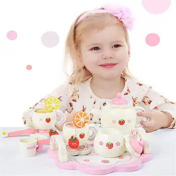 

Children's House Tea Set Toy With Wooden Strawberry Afternoon Tea Playhouse Simulation Kitchen Toys for Kids Gift