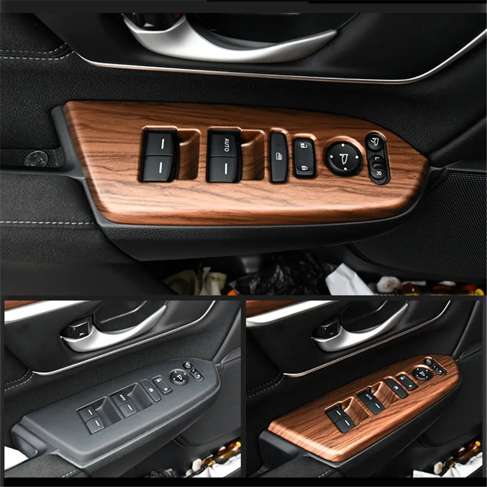 Without Rear seat Heating Buttons for Honda CRV CR-V 2017-2018 2019 Peach Wood Grain Inner Window Switch Panel Cover 4P 