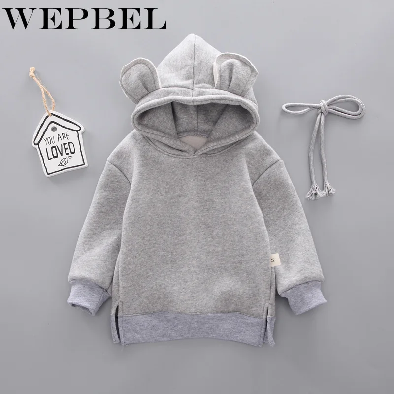 WEPBEL/зимние детские толстовки с капюшоном для маленьких мальчиков и девочек, милый свитер с капюшоном и объемными ушками, топы, одежда