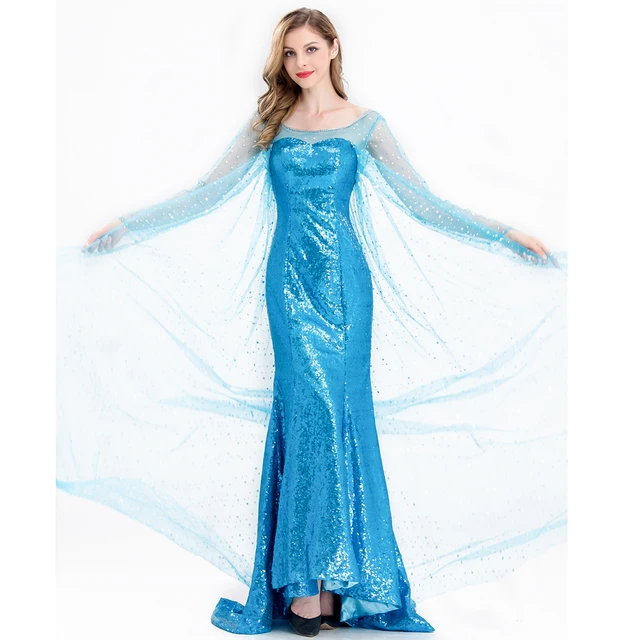 Disfraz de princesa de Elsa para mujer, Vestido largo de Reina