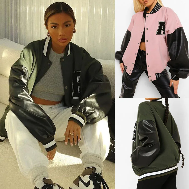 Women Baseball Jacket Varsity Vibe Style Y2K Spring Autumn Jock Uniform Bomber Jackets Lady Retro Fashion Oversized Coat Racer down parka