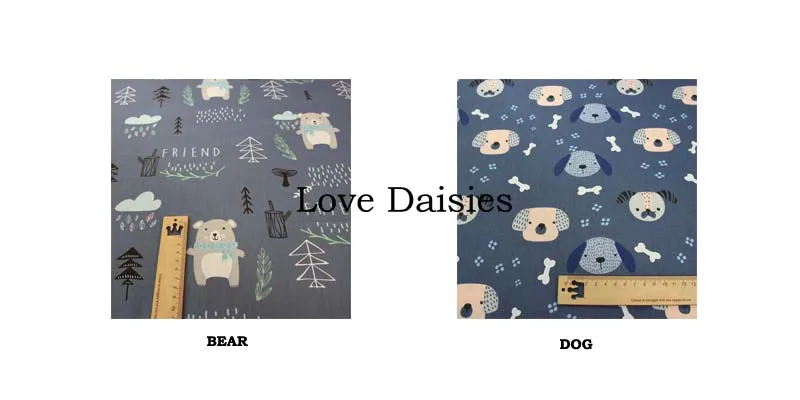 Хлопок темно-голубовато-серый мультфильм Медведь Собака Кости деревья ткани для DIY детская простыня подушка одежда домашний декор ручной работы