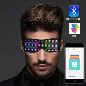 

1PCS High quality LED APP Control Party Glasses Magic Bluetooth Shield Luminous Glasses USB Charger DIY App Control Multilingual