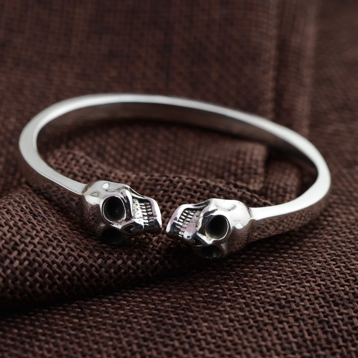 

Apinje Skull Bangles 925 Sterling Silver Fashion Gothic Biker Men Rock Punk Bracelet
