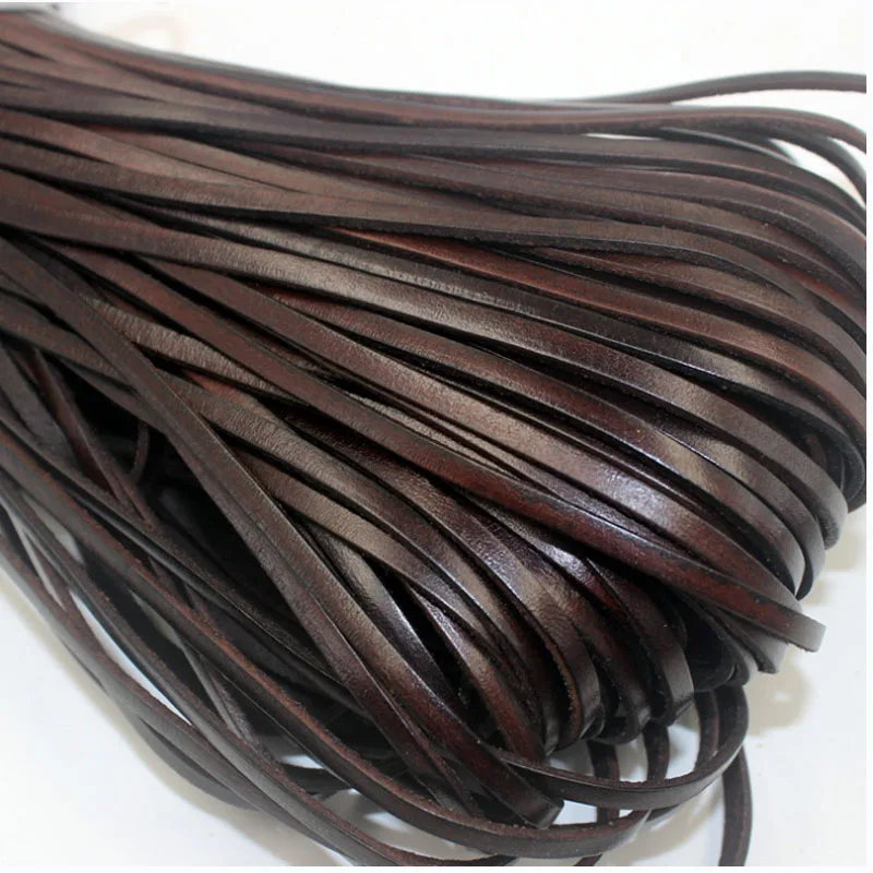 Vintage 100% Genuine Cowhide Leather Cord Strip Flat Rope String DIY Braided Craft Jewelry Bag 5 meters Leather Cord Leather Fabric Leather Material Handmade Leather