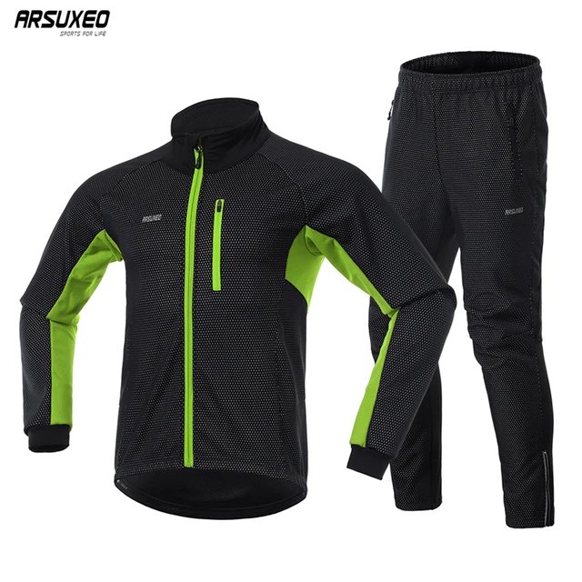 US $23.49 ARSUXEO Men Winter Thermal Cycling Jacket Set Windproof Waterproof Warm Bike Jacket MTB Pant Bicycl