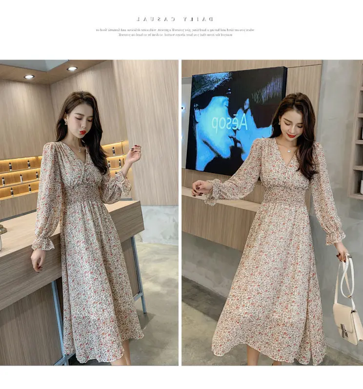 Floral Dress Women S Chiffon Mid Length Retro Printed Dress New Style Woman Dress Vestido De Mujer Femme Robe Dresses Aliexpress